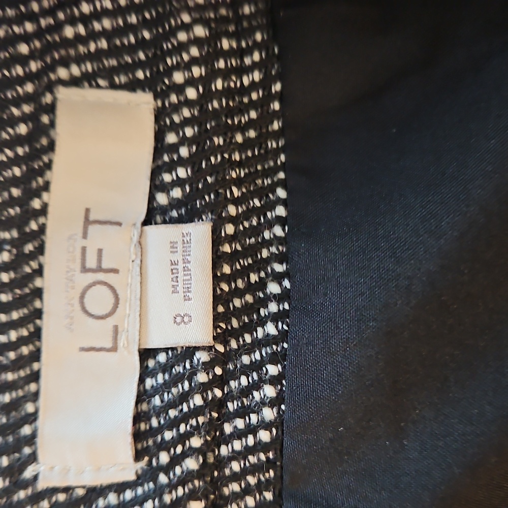 LOFT Heather Gray Faux Wrap Textured Weave Mini Skirt Fringed Trim Sz 8 - Picture 5 of 10